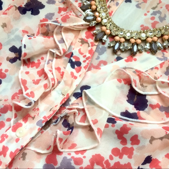 ELLE Chiffon Coral Top Size L. - Picture 4 of 5